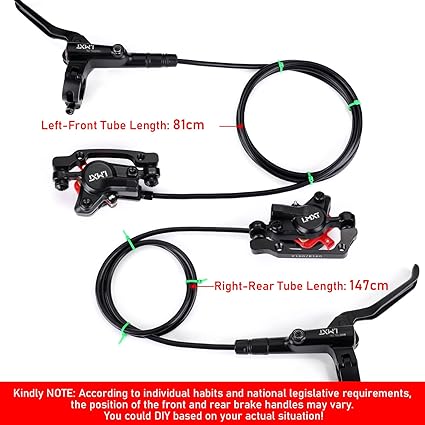LMXT Pair MTB Disc Brake Set with 160mm Rotors, Left Front 81cm & Right Rear 147cm